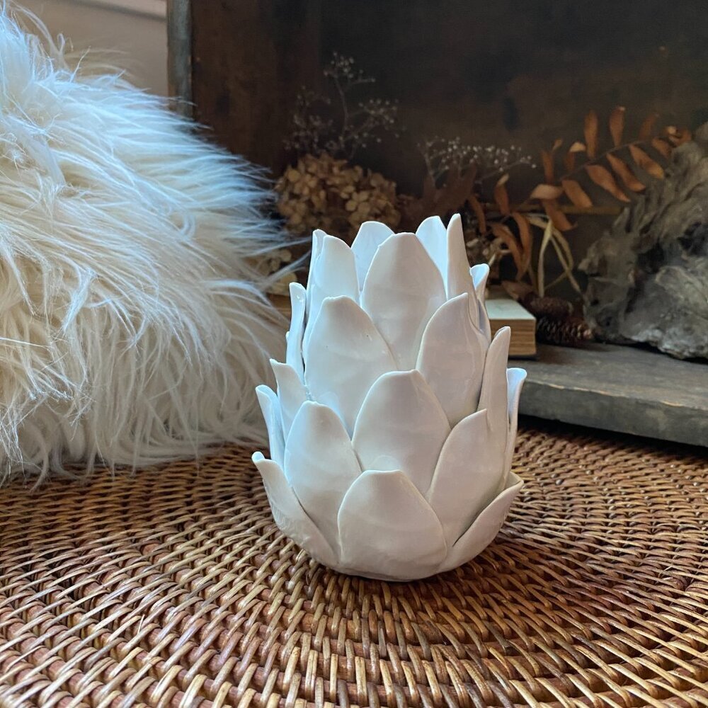 Two's Company - White Single Porcelain Artichoke Tealight Holder - Picture 5 of 9